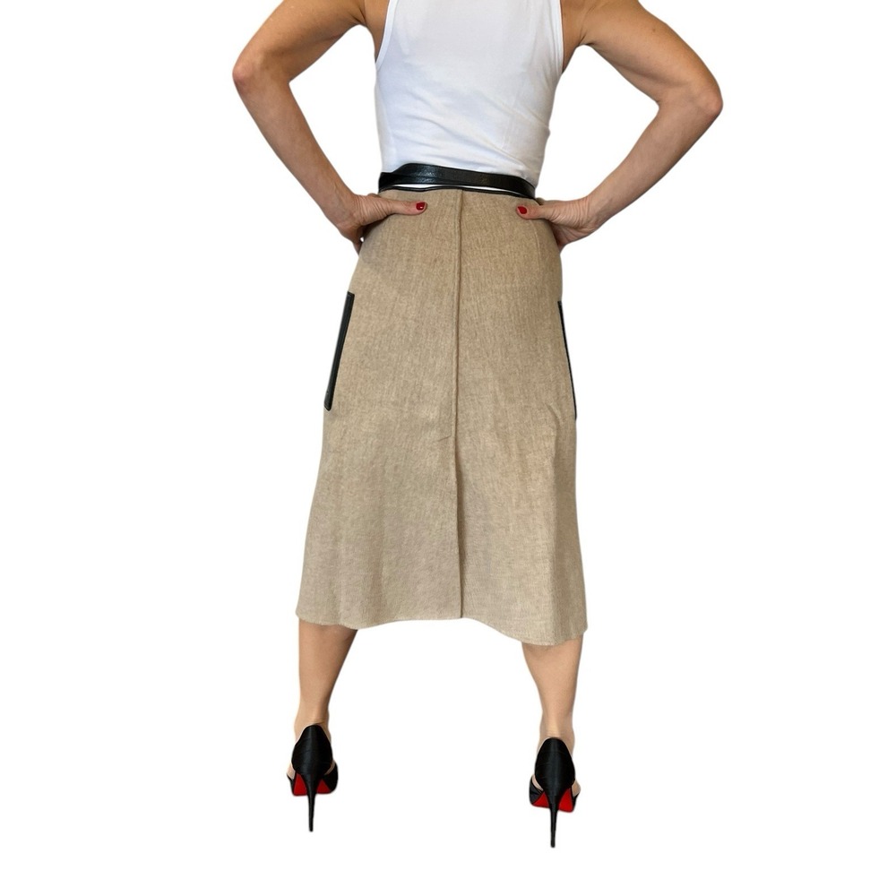 PETER DO Double-face Wool Belted Wrap Midi Skirt Leather Trim Light Camel 38 6 - Picture 10 of 16